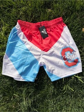 Crisp Colorblock Mesh Athletic Shorts - Red, Light Blue & White size xl